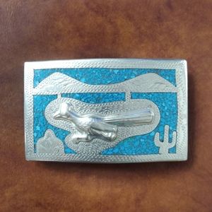 Southwestern crushed turquoise roadrunner belt buc